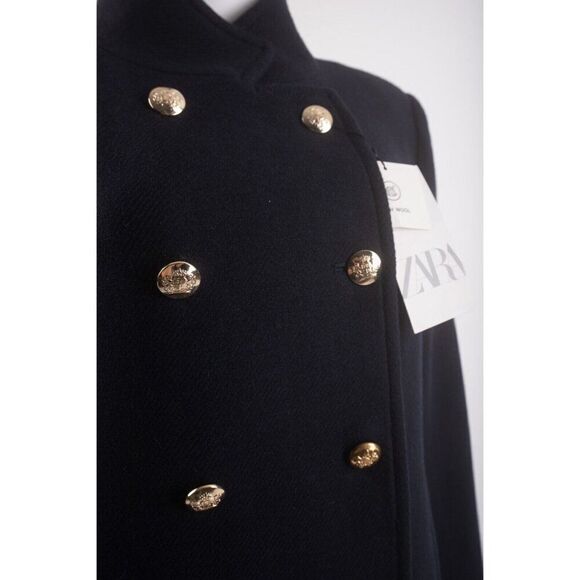 Zara Womans Jacket Coat Double Breasted Wool Size XL Navy Blue 8557/298 NWT - Picture 3 of 6